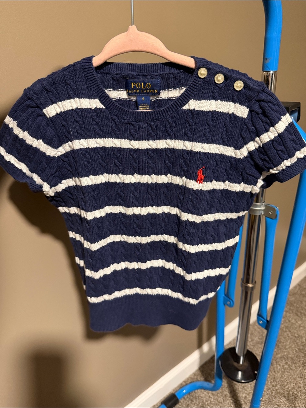 Polo by Ralph Lauren Navy & White Striped Cable-Knit Crewneck Sweater
